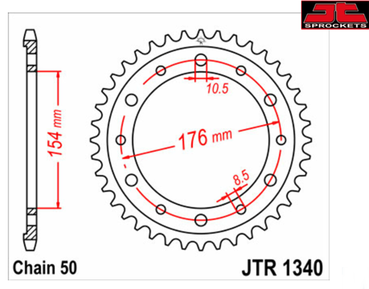 CORONA JT 1340 de acero con 44 dientes